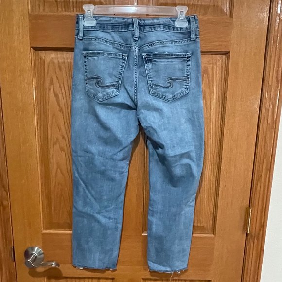 SILVER JEANS SUKI CAPRI Women's W 27 L 23.5 Blue Denim Jeans Capri Thick Stitch - Picture 2 of 6